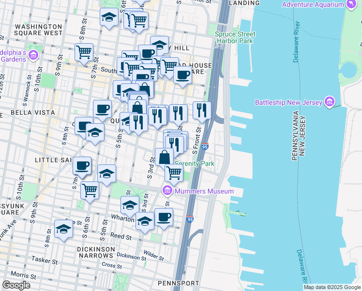 map of restaurants, bars, coffee shops, grocery stores, and more near 808 South Hancock Street in Philadelphia