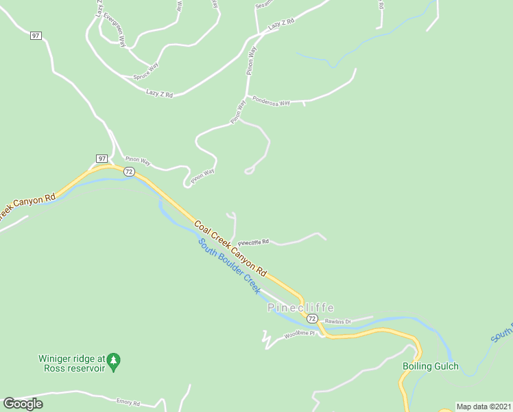 map of restaurants, bars, coffee shops, grocery stores, and more near 3497 Coal Creek Canyon Drive in Pinecliffe