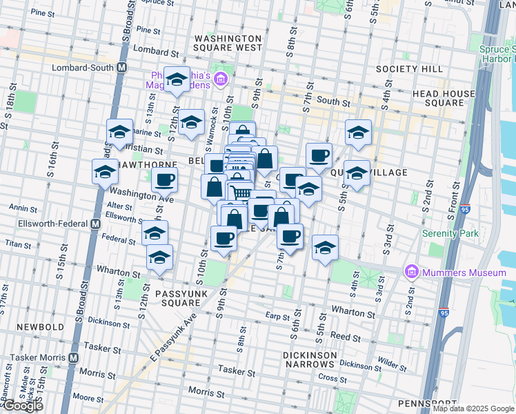 map of restaurants, bars, coffee shops, grocery stores, and more near 808 Carpenter Street in Philadelphia