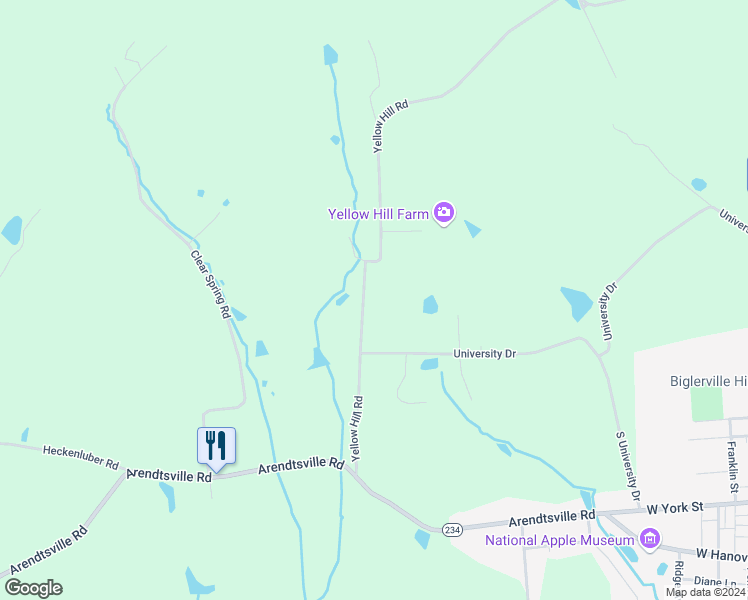 map of restaurants, bars, coffee shops, grocery stores, and more near 781 Yellow Hill Road in Biglerville
