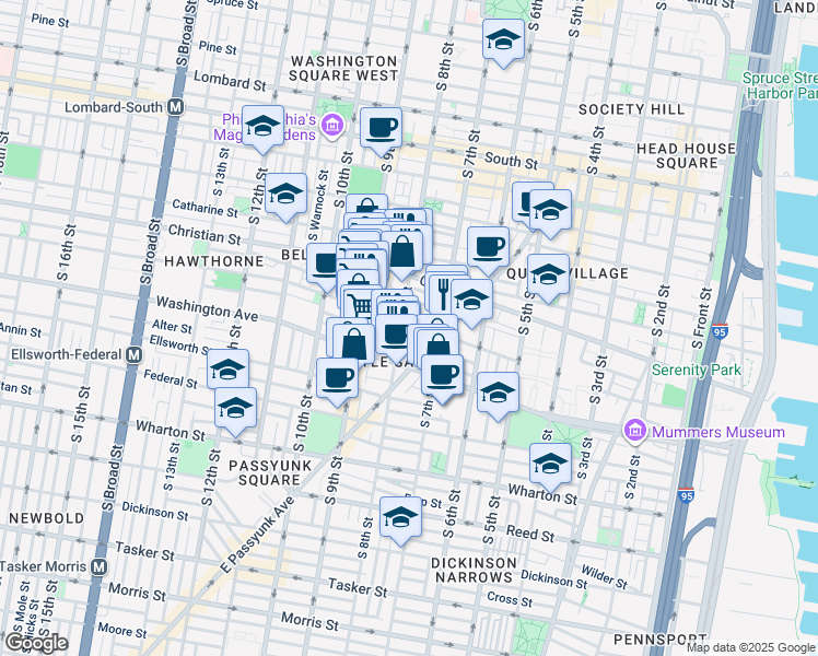 map of restaurants, bars, coffee shops, grocery stores, and more near 738 Carpenter Street in Philadelphia