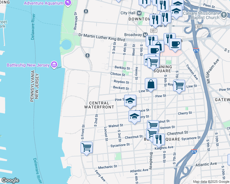 map of restaurants, bars, coffee shops, grocery stores, and more near 323 Beckett Street in Camden
