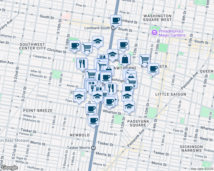map of restaurants, bars, coffee shops, grocery stores, and more near in Philadelphia