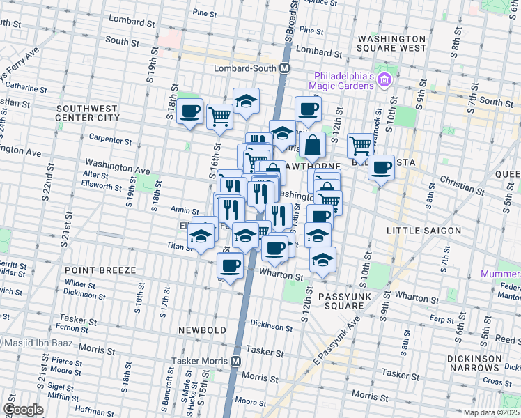 map of restaurants, bars, coffee shops, grocery stores, and more near in Philadelphia