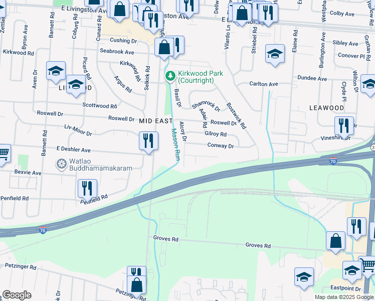 map of restaurants, bars, coffee shops, grocery stores, and more near 3730 Conway Drive in Columbus