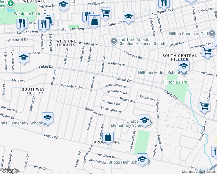 map of restaurants, bars, coffee shops, grocery stores, and more near 854 Regina Court in Columbus