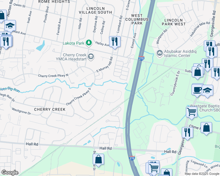 map of restaurants, bars, coffee shops, grocery stores, and more near 4790 Orangeburg Drive in Columbus