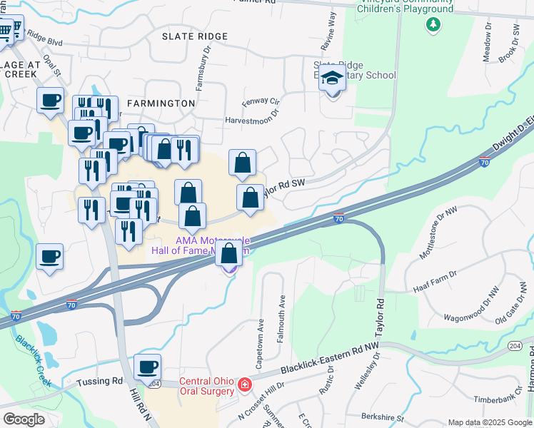 map of restaurants, bars, coffee shops, grocery stores, and more near 13985 Taylor Road Southwest in Reynoldsburg