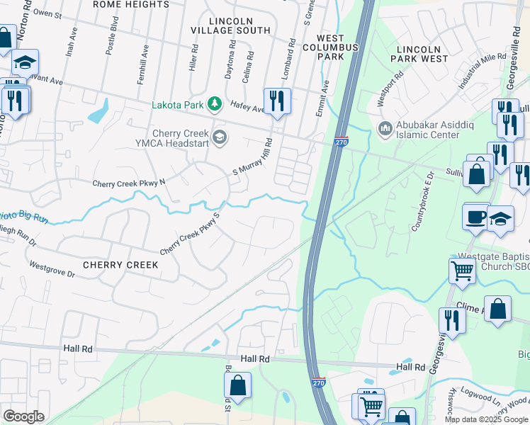 map of restaurants, bars, coffee shops, grocery stores, and more near 4790 Orangeburg Drive in Columbus
