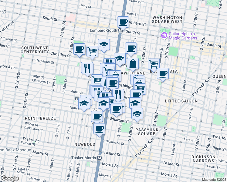 map of restaurants, bars, coffee shops, grocery stores, and more near in Philadelphia