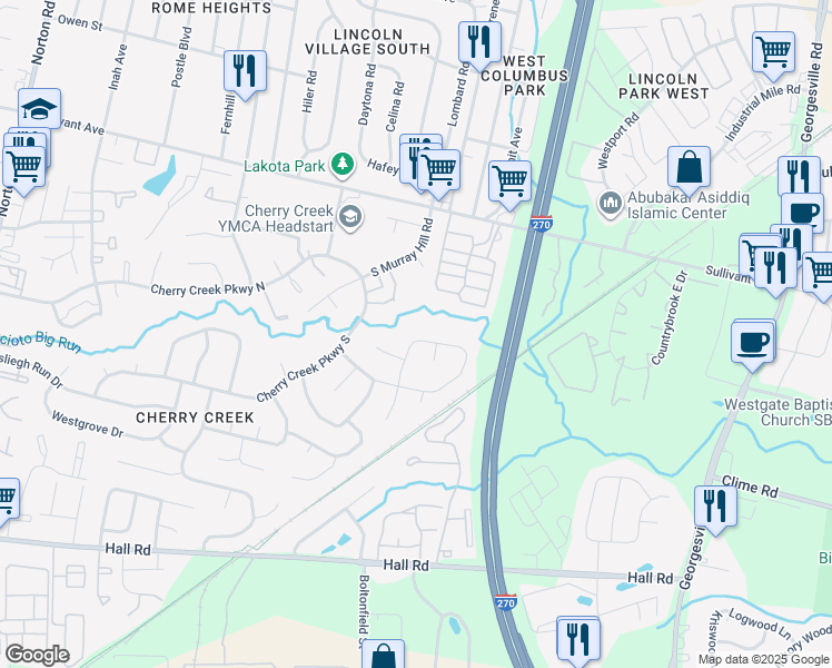 map of restaurants, bars, coffee shops, grocery stores, and more near 4790 Orangeburg Drive in Columbus