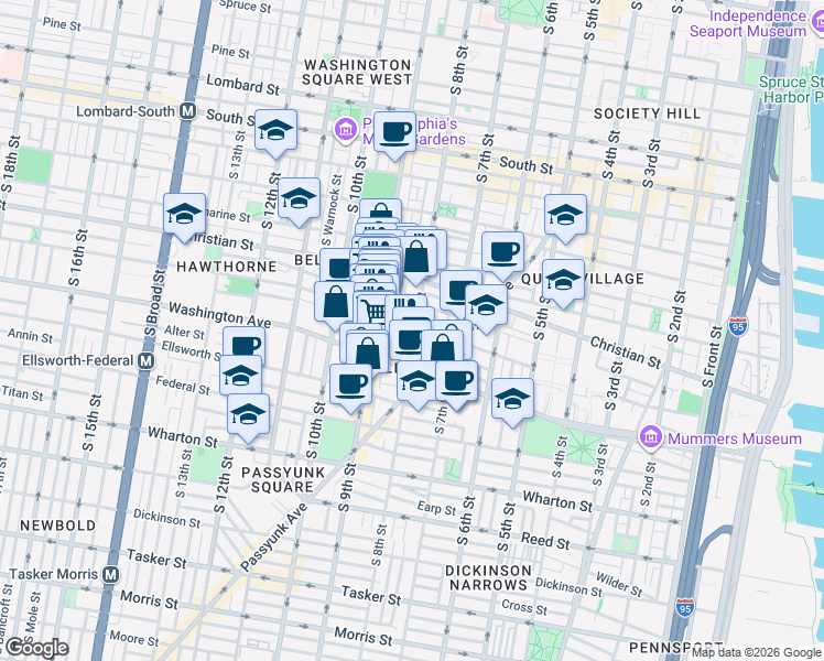 map of restaurants, bars, coffee shops, grocery stores, and more near 825 Carpenter Street in Philadelphia