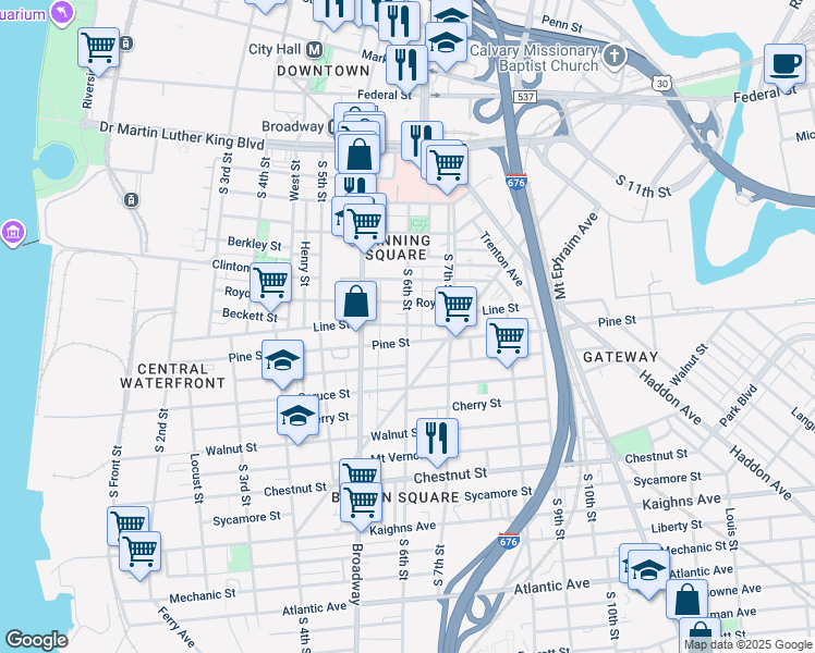 map of restaurants, bars, coffee shops, grocery stores, and more near 700 South 6th Street in Camden