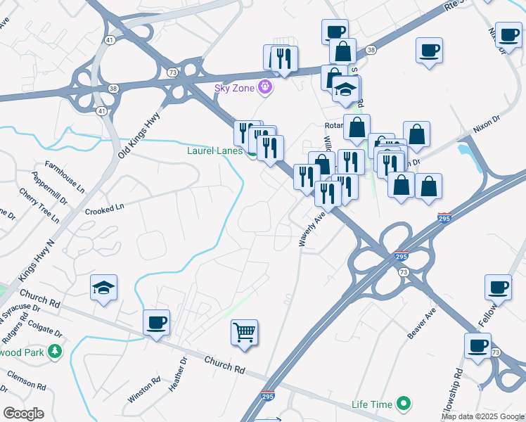 map of restaurants, bars, coffee shops, grocery stores, and more near 39 Village of Stoney Run in Maple Shade