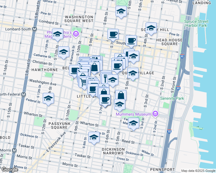 map of restaurants, bars, coffee shops, grocery stores, and more near 1321 Rodman Street in Philadelphia