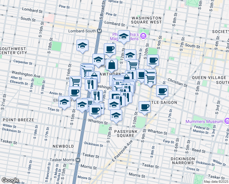 map of restaurants, bars, coffee shops, grocery stores, and more near in Philadelphia