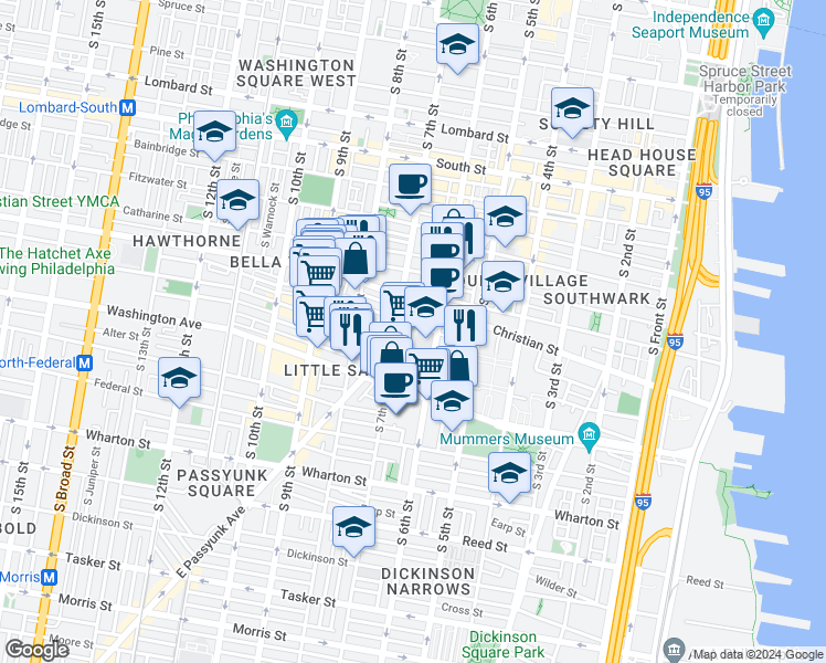 map of restaurants, bars, coffee shops, grocery stores, and more near 931 East Passyunk Avenue in Philadelphia