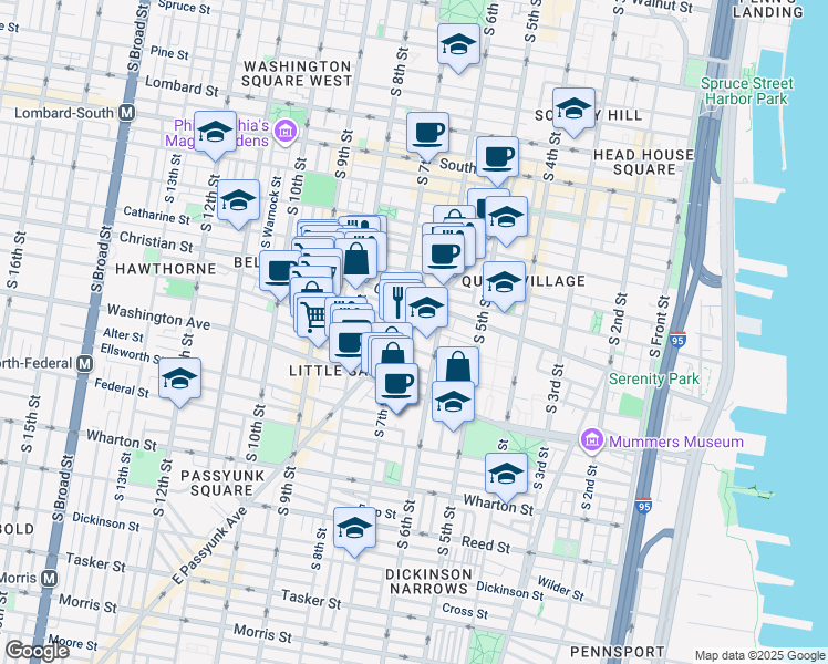 map of restaurants, bars, coffee shops, grocery stores, and more near 931 East Passyunk Avenue in Philadelphia