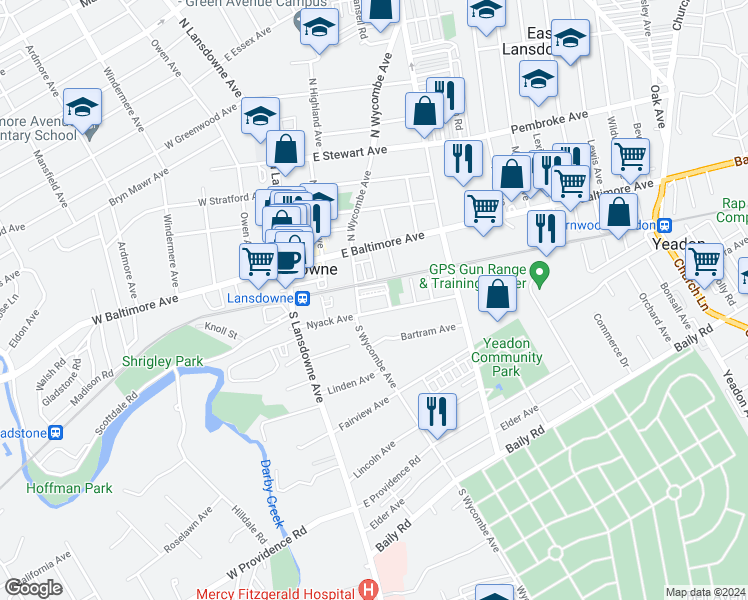 map of restaurants, bars, coffee shops, grocery stores, and more near 64 Sayers Avenue in Lansdowne