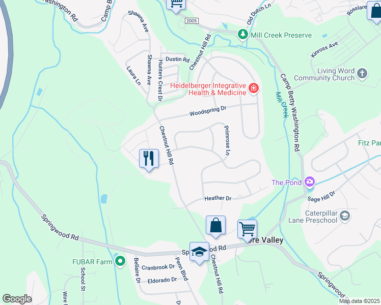 map of restaurants, bars, coffee shops, grocery stores, and more near 2710 Chestnut Run Road in York