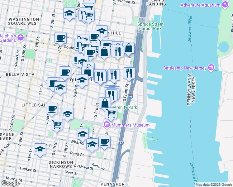 map of restaurants, bars, coffee shops, grocery stores, and more near 812 South Hancock Street in Philadelphia