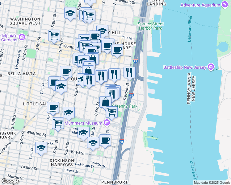 map of restaurants, bars, coffee shops, grocery stores, and more near 819 South 2nd Street in Philadelphia