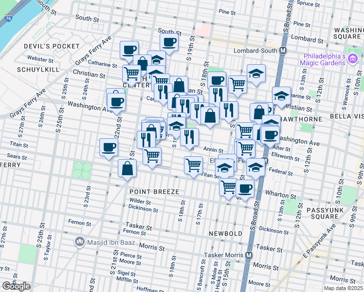 map of restaurants, bars, coffee shops, grocery stores, and more near 1157 Dorrance Street in Philadelphia