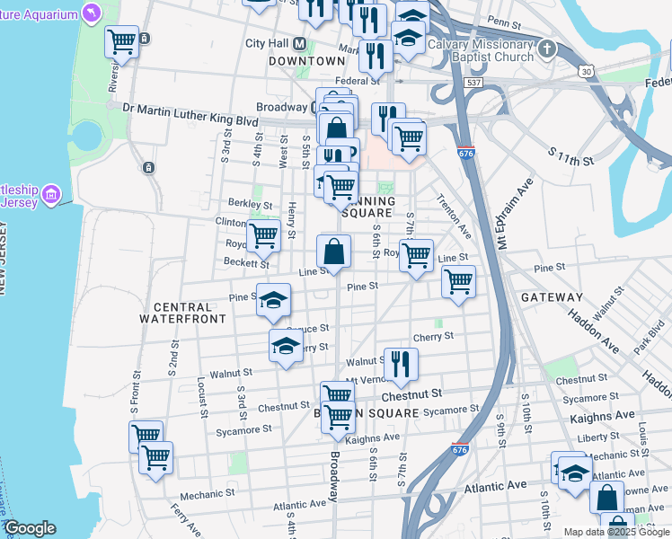 map of restaurants, bars, coffee shops, grocery stores, and more near 612 Williams Street in Camden