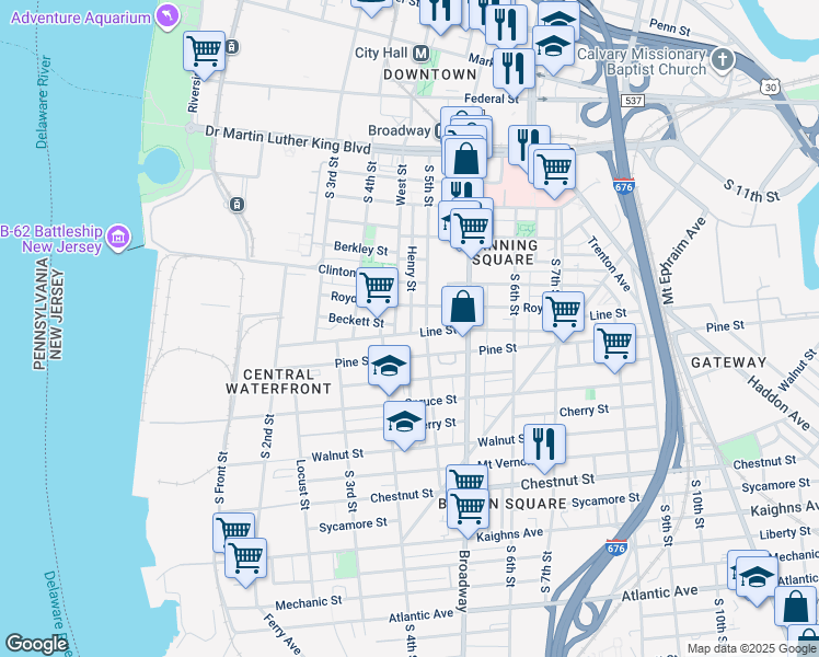 map of restaurants, bars, coffee shops, grocery stores, and more near 610 Henry Street in Camden
