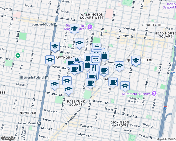 map of restaurants, bars, coffee shops, grocery stores, and more near 938 South 9th Street in Philadelphia