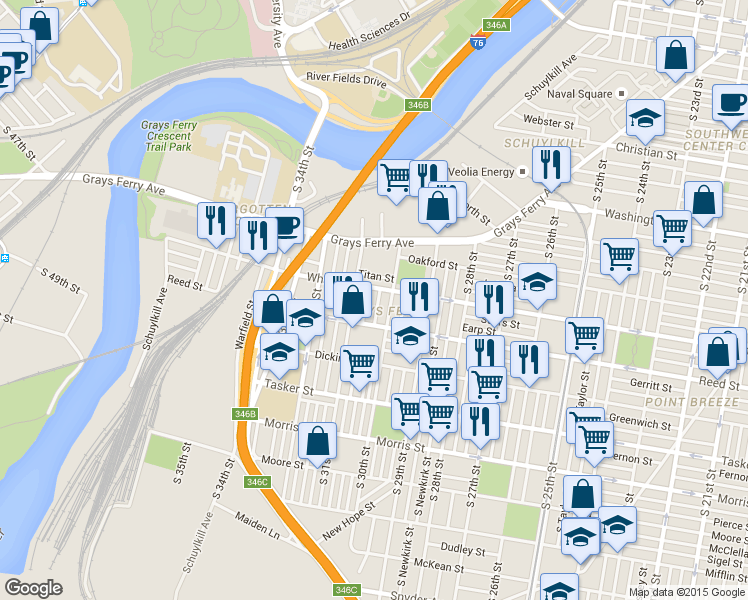 map of restaurants, bars, coffee shops, grocery stores, and more near in Philadelphia