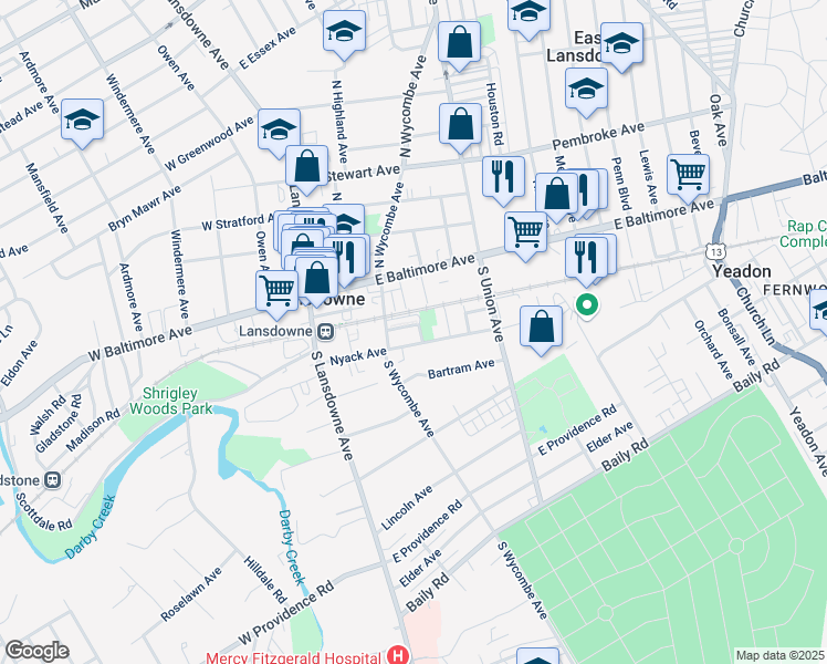 map of restaurants, bars, coffee shops, grocery stores, and more near 69 Sayers Avenue in Lansdowne