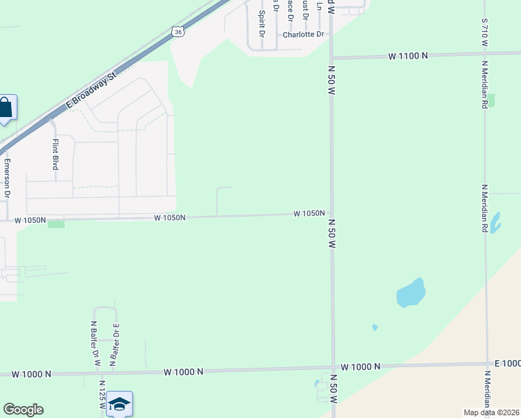 map of restaurants, bars, coffee shops, grocery stores, and more near 723 West 1050N in Fortville