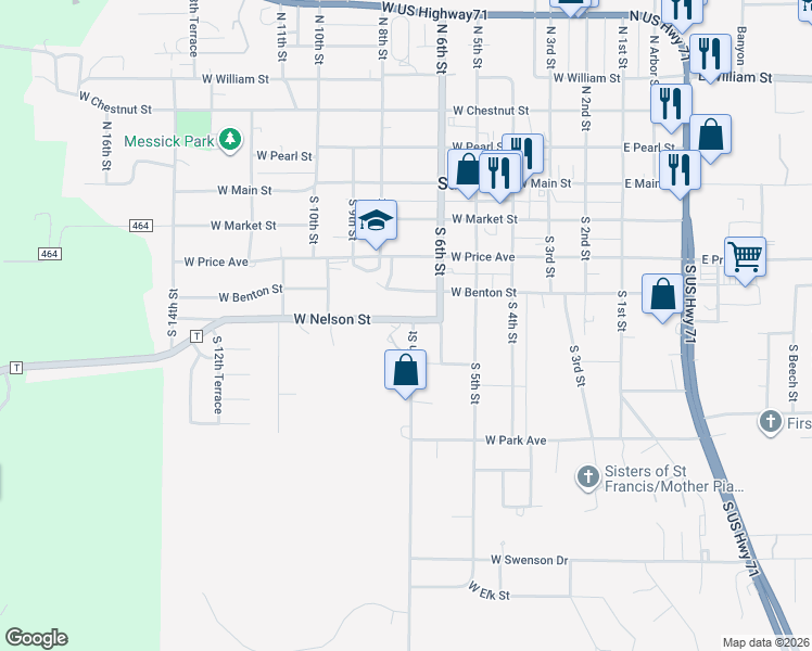 map of restaurants, bars, coffee shops, grocery stores, and more near 701 West Nelson Street in Savannah