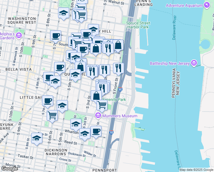 map of restaurants, bars, coffee shops, grocery stores, and more near 808 South Hancock Street in Philadelphia