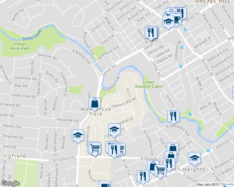map of restaurants, bars, coffee shops, grocery stores, and more near 536 7 Oaks Drive in Clifton Heights
