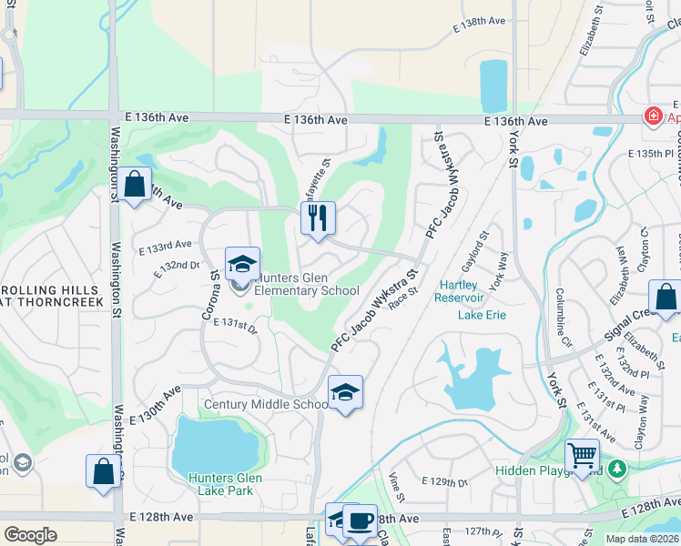 map of restaurants, bars, coffee shops, grocery stores, and more near 13366 Humboldt Drive in Thornton