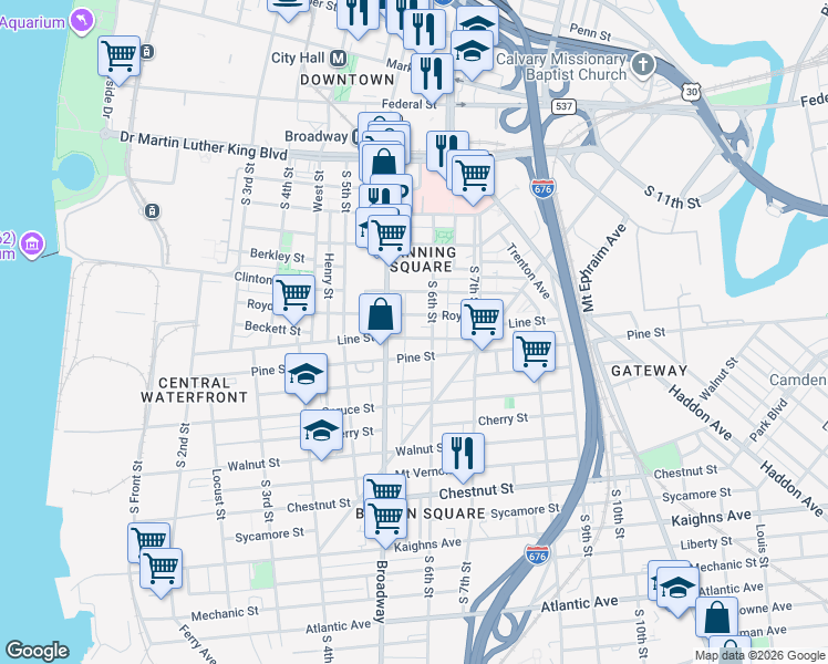 map of restaurants, bars, coffee shops, grocery stores, and more near 616 Saint John Street in Camden