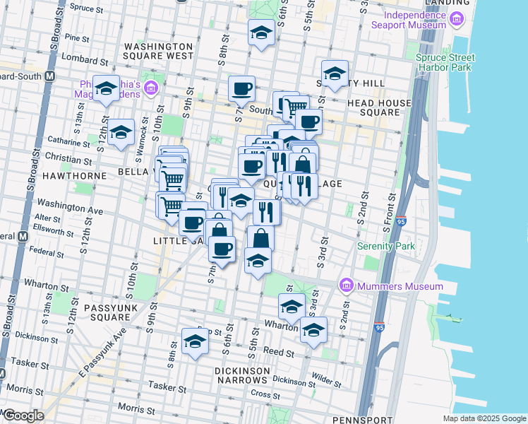map of restaurants, bars, coffee shops, grocery stores, and more near 536 Christian Street in Philadelphia