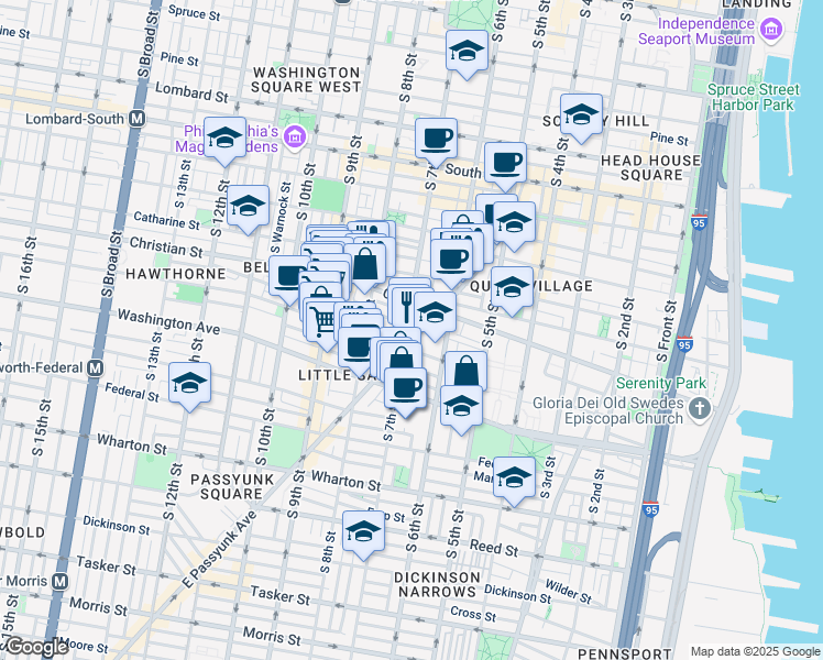 map of restaurants, bars, coffee shops, grocery stores, and more near in Philadelphia