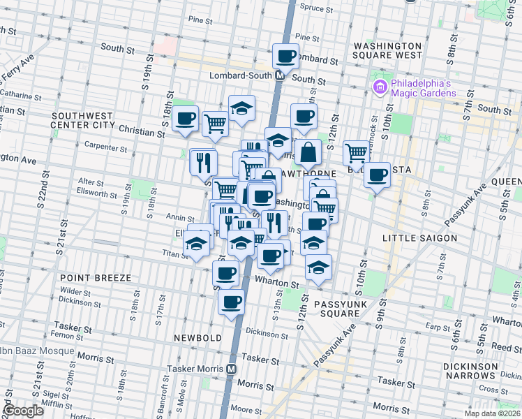 map of restaurants, bars, coffee shops, grocery stores, and more near in Philadelphia