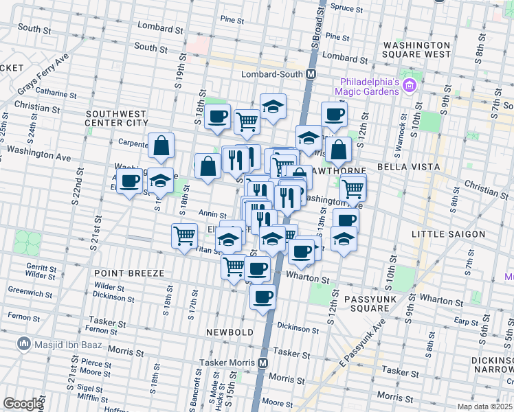 map of restaurants, bars, coffee shops, grocery stores, and more near 1518 Alter Street in Philadelphia