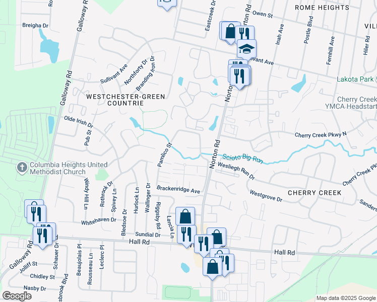 map of restaurants, bars, coffee shops, grocery stores, and more near 525 Clairbrook Avenue in Columbus