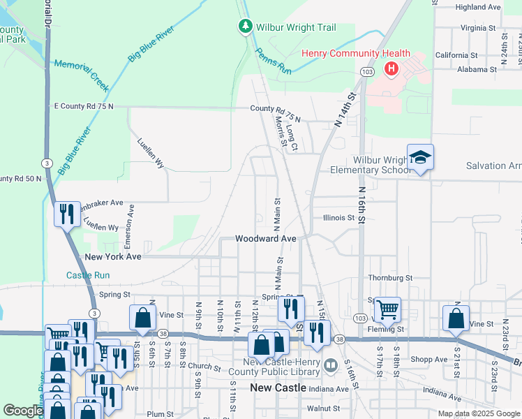 map of restaurants, bars, coffee shops, grocery stores, and more near 560 North 12th Street in New Castle