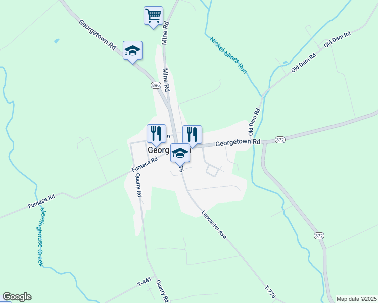 map of restaurants, bars, coffee shops, grocery stores, and more near 1108 Georgetown Road in Christiana