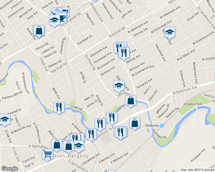 map of restaurants, bars, coffee shops, grocery stores, and more near 151 Burmont Road in Drexel Hill