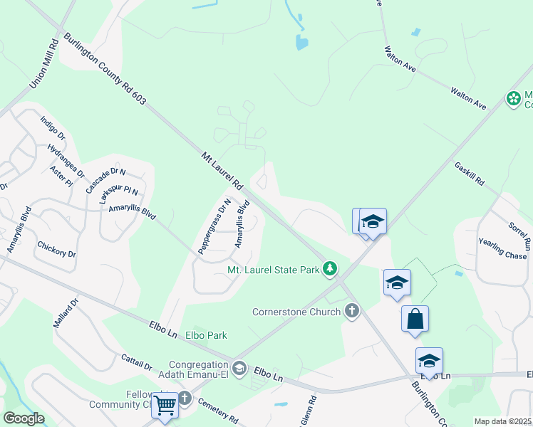 map of restaurants, bars, coffee shops, grocery stores, and more near 439 Monte Farm Road in Mount Laurel Township