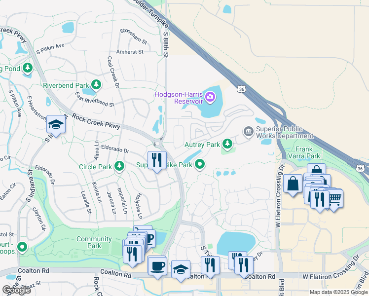 map of restaurants, bars, coffee shops, grocery stores, and more near 1817 Reliance Circle in Superior