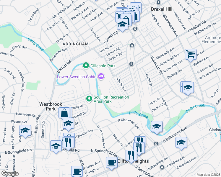 map of restaurants, bars, coffee shops, grocery stores, and more near 248 Blythe Avenue in Drexel Hill