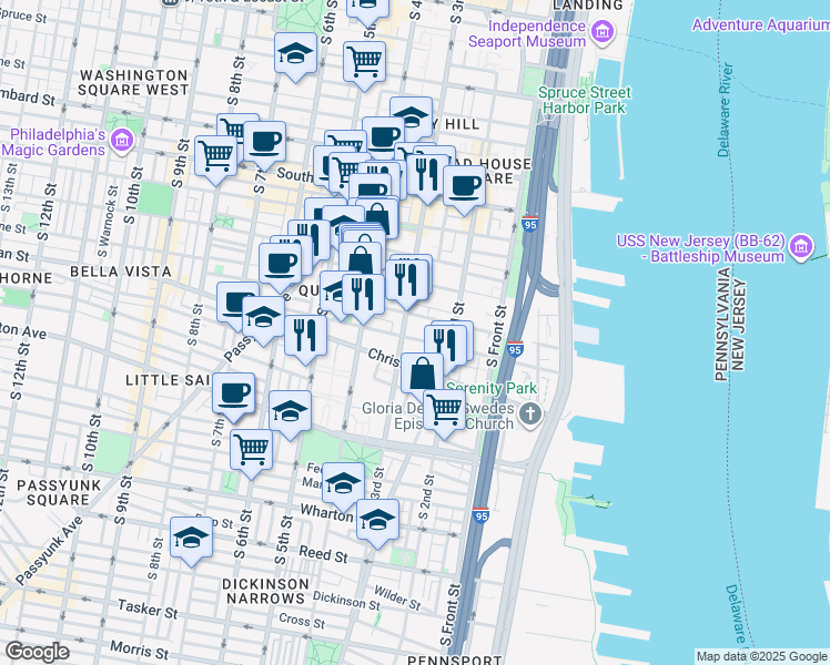 map of restaurants, bars, coffee shops, grocery stores, and more near 814 South 3rd Street in Philadelphia